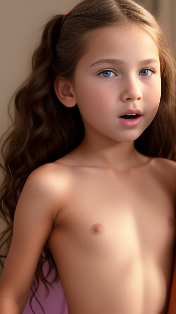 A 9-year-old naked girl is sucking another girl's breast. in custom style
