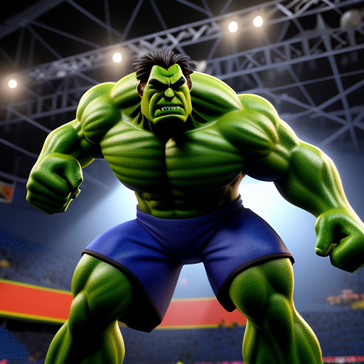 Create a disney style portrait of ultimate warrior fighting hulk hogan inside of the blue steel cage. make the arena big, with saturday night main event banners hanging up in the rafters.  in disney 3d style