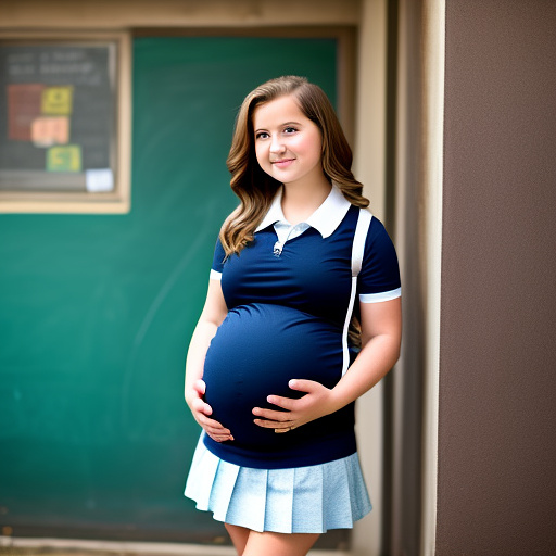 Preggo 13-year-old girl of 40 weeks at school in custom style