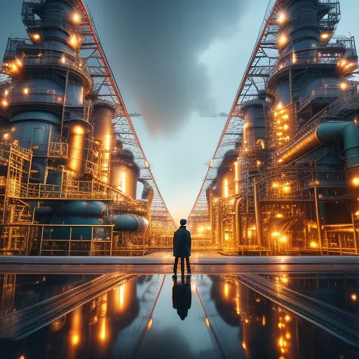 An engineer stand in petrochemical plant
 in anime style