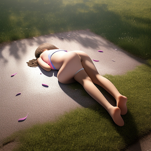 Ultra realistically a 13 year old girl lies unconscious on the ground fell sperm runs out of pussy and butt in custom style