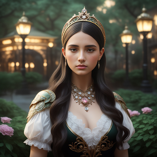 A beautiful portrait of a girl in the city garden, modern clothes, symmetrical, closeup, dramatic studio lighting, rococo, baroque, jewels, armenian, hyperrealism, d&d, fantasy, intricate, elegant, highly detailed, digital painting, artstation, octane render, 8k, concept art, matte, sharp focus, illustration, art by artgerm and greg rutkowski and alphonse mucha. jewels, intricate in anime style