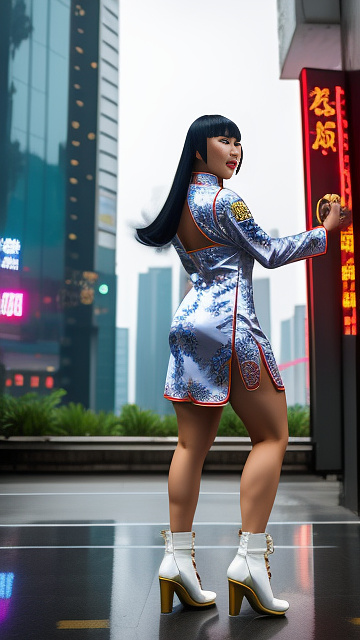 The cheongsam valkyrie dances wildly in the cyberpunk city in custom style