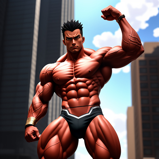 Muscular boy showing off in anime style