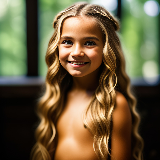 9-year-old caucasian white girl, long blonde hair, naked, pretty, smiling, small breasts, covered in glue  in realistic style