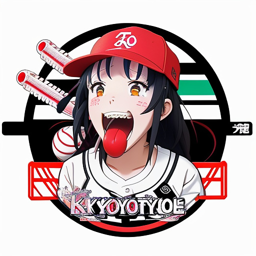 A cyberpunk scary creature with its tongue out licking a baseball in anime style