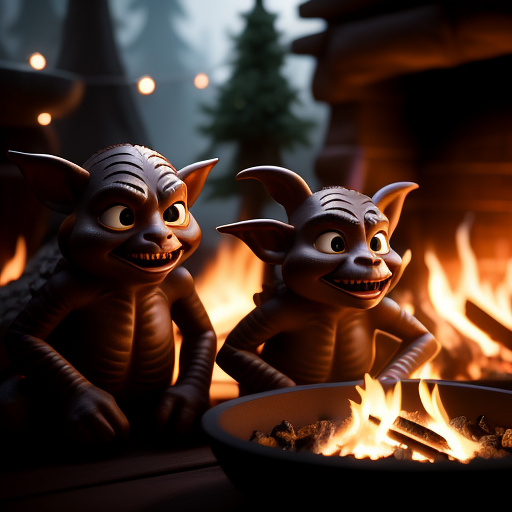Goblins around a fire in disney 3d style