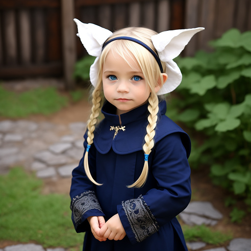 Litlle girl lalafell, blond  hair, blue eyes, mage,  in custom style