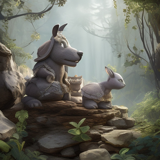 A little grey bear, a little rabbit and a little turtle were humiliated. in disney painted style