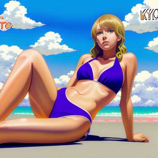 Taylor swift bikini,legs spread, laying down  in anime style