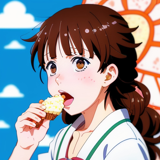 Kid lick a ice cream
 in anime style