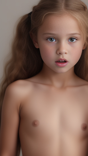 A 9-year-old naked girl is sucking another girl's breast. in custom style