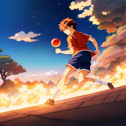 One boy throw in the fire ball in anime style