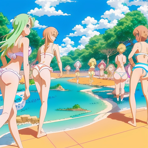 Tweens in bikinis spreading their legs in anime style