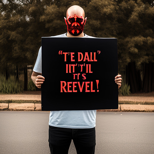 The devil holding a large sign that says, "it's the devil, reed" in custom style