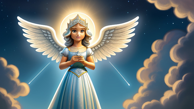 An angel delivering the message to mary, glowing in heavenly light, surrounded by soft clouds, celestial atmosphere, ethereal beauty. in disney painted style