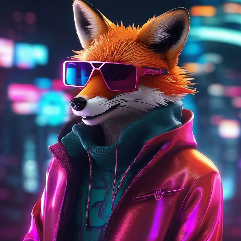 Fox with sunglasses and pullover. logo in cyberpunk style