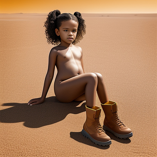 Realistic, detailed, 7-years-old, jenna ortega, pregnant, yellow boots, completely nude, desert, full body in custom style