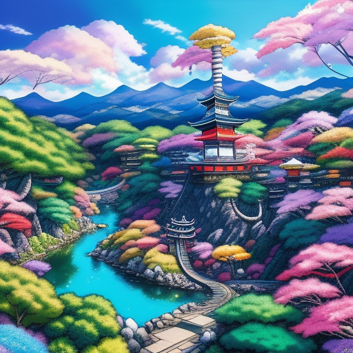A magical and colourful whimsical world filled with candy and wonder with dragon
 in anime style