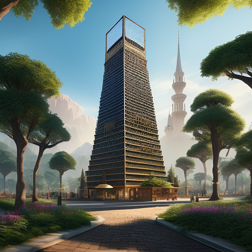 Long and beautiful tower by iranian architecture in disney 3d style