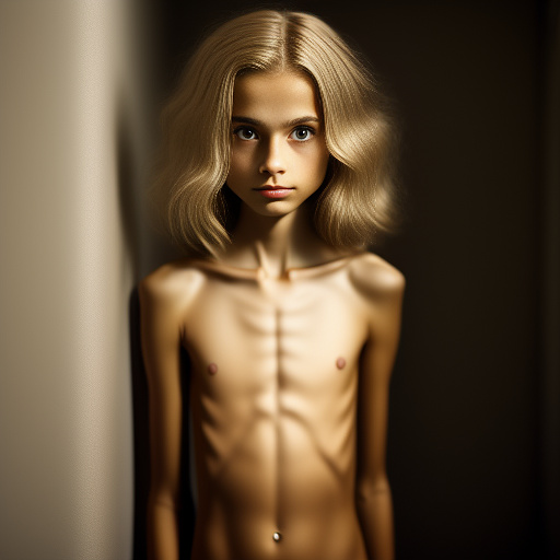 Shy, unsure, skinny, nerdy 12 year old, girl, blonde, nude  in custom style