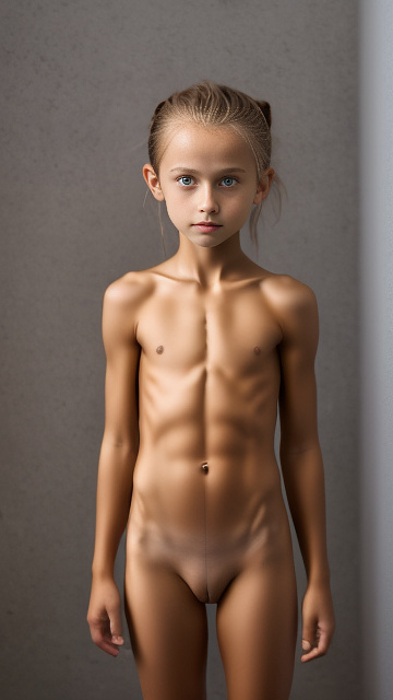 10 year old girl, naked, anorexic, lean, strong abs, small hips, full body in custom style