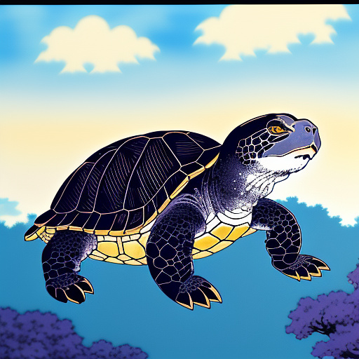 A turtle with a cat's head in anime style