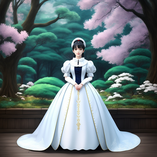 Snow white in a victorian ball gown in anime style
