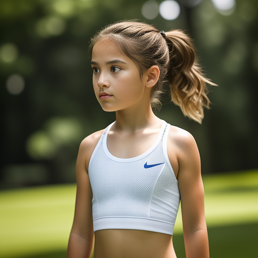 Two 12 year old girls, white skin, small tight nike pro shorts, small top, facing away, american, white skin in realistic style