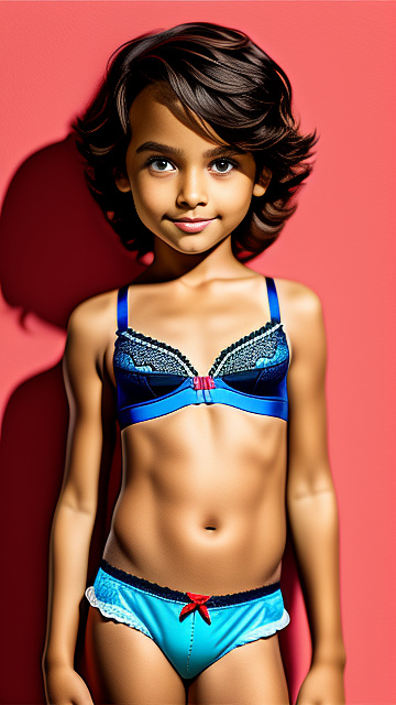 7 year old boy, bra and panties  in disney painted style