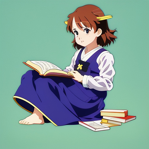Baby  with book animated in anime style
