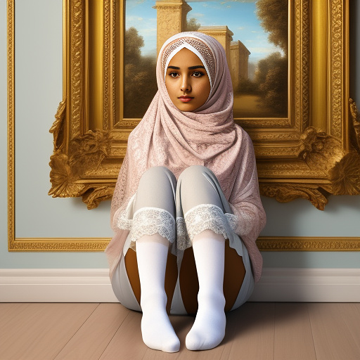  hot hijab girl with thin socks in rococo style