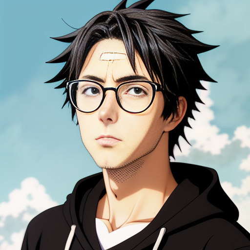Boy with black hoodie and gray hair and swim glasses  in anime style