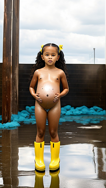 7 years old, pregnant, jenna ortega, yellow boots, completely nude, water broke  in custom style