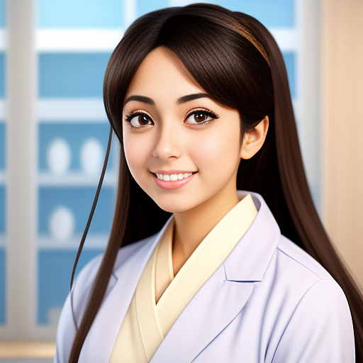An iranian female dentist while working on a tooth in anime style