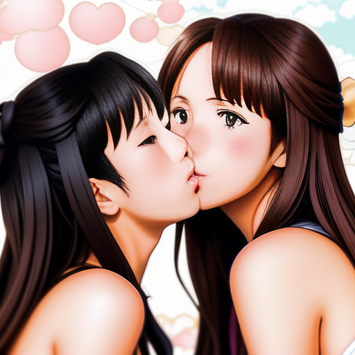 2 anime lesbians kissing, doggystyle
 in anime style