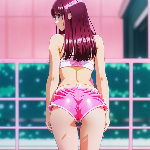 Football pink shiny short nylon shorts wet  in anime style