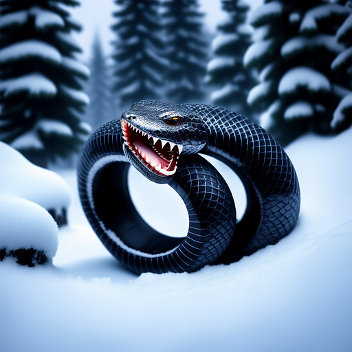 Ouroboros snake with seven legs and a snow crystal on the center in gothic style