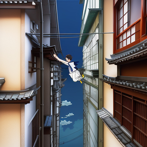 A man clinging to a ledge in anime style