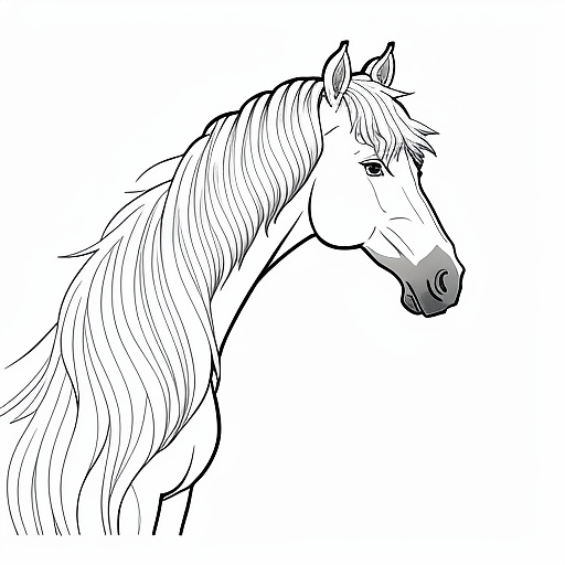 Basic shaded beautiful horse head lineart, medium mane length in anime style