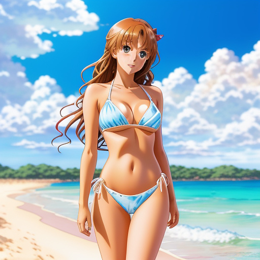 Girl in bikini on beach in anime style