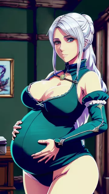 Pregnant keira metz, kaermorhen castle inside, big boobs, the witcher 3 wild hunt, anime style. in anime style