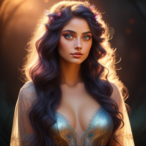 A lovely woman, 25 years old, wearing a sheer airy gown, dragon-inspired makeup, big eyes, colorful hair, dancing on a cosmic field of stars, trails of stardust and sparkles, (best quality,4k,8k,highres,masterpiece:1.2),ultra-detailed,(realistic,photorealistic,photo-realistic:1.37),beautiful detailed eyes,beautiful detailed lips,extremely detailed eyes and face,long eyelashes,fantasy,concept art,dramatic lighting,vibrant colors,glowing skin,ethereal,magical
 in custom style