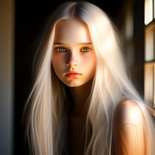 Girl cute face burnt, long pale hair   in custom style