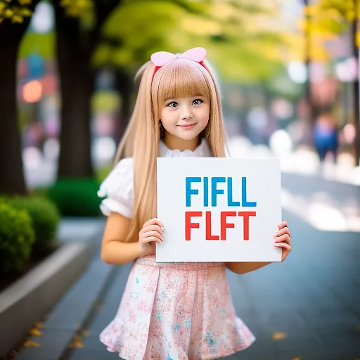 A cute girl holding a sign with "flti" on it in anime style