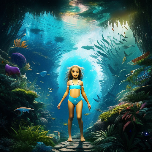 12-year-old, wearing a tight swimsuit, spreading her legs with no bikini bottom or top in angelcore style