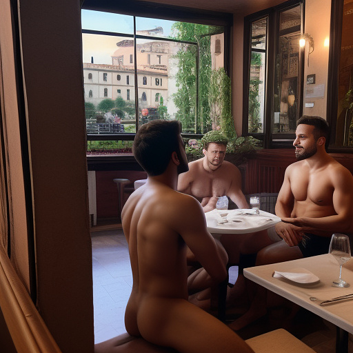 2 naked gays in italian restaurant.  in custom style