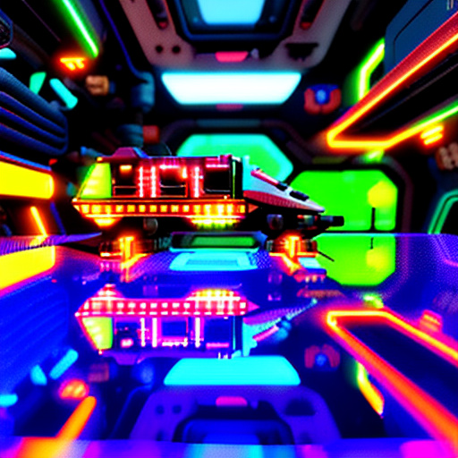Make a spaceship bus in cyberpunk style