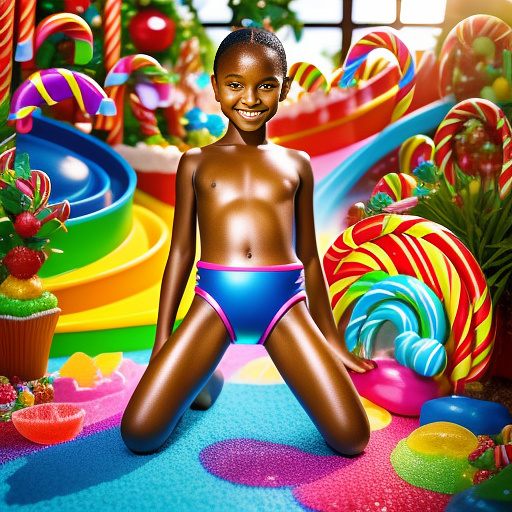 12 year old girl
realistically oiled up
swimsuit
kneeling
sexy naked in kids painted style
