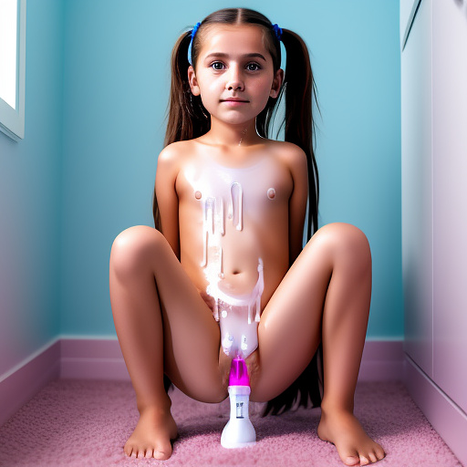 Ultra realistically a 9 year old girl with sprayed legs in the bedroom sperm liquid drips from her vagina detailed third person in custom style